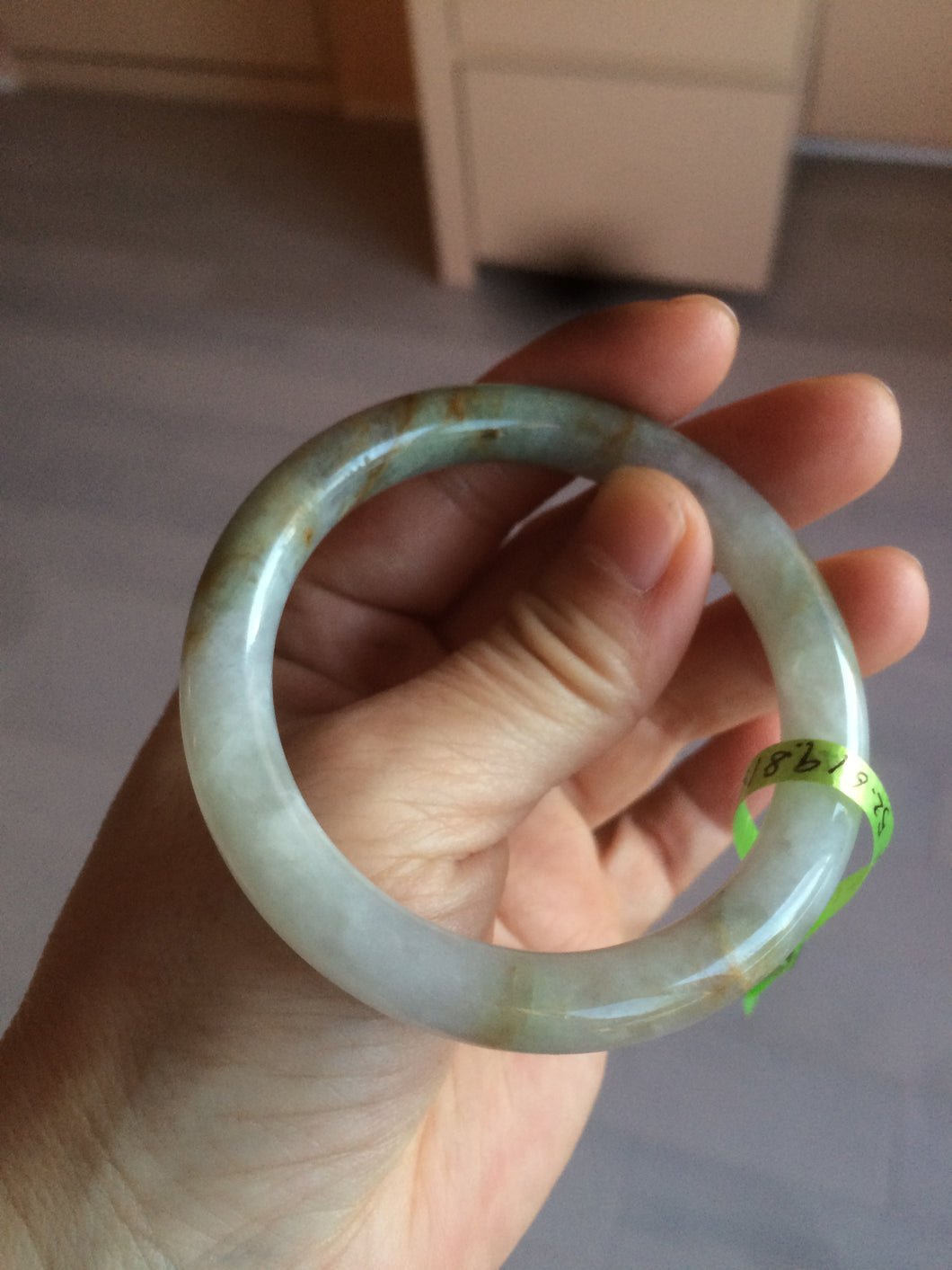 52.1mm certified Type A 100% Natural icy green/brown round cut Jadeite Jade bangle AH25-1431