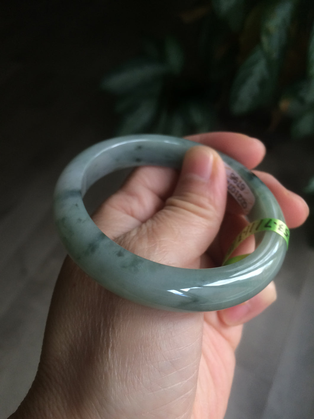 53.7mm Certified Type A 100% Natural light green/gray Jadeite Jade bangle L95-6796