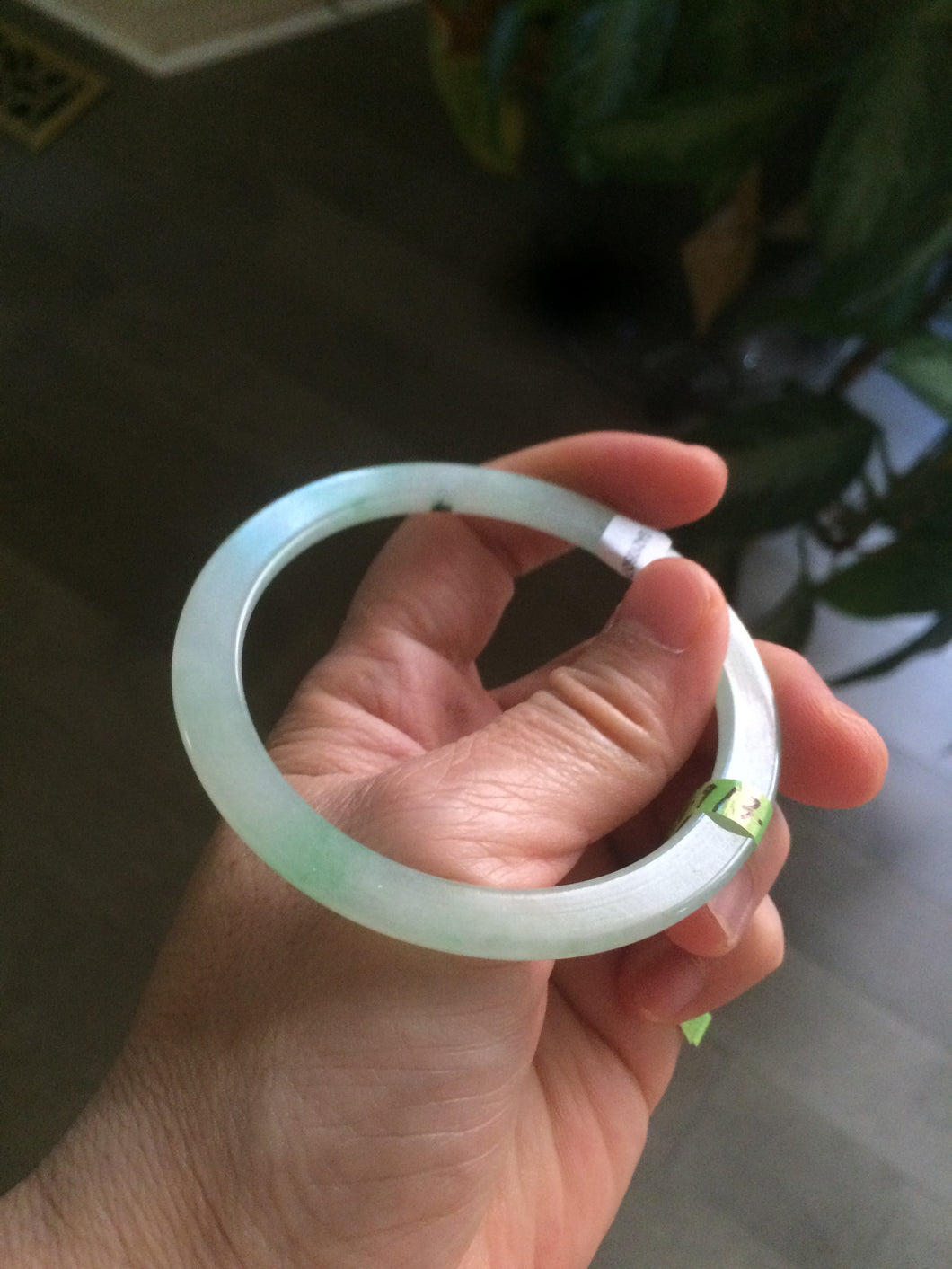 56.9mm Certified Type A 100% Natural icy sunny green super thin style Jadeite bangle U59-6989