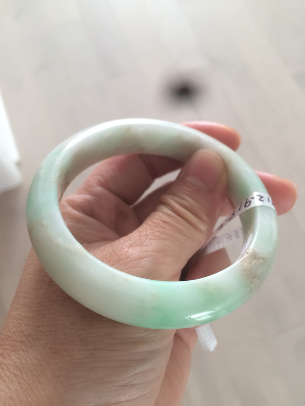 54.6mm certified 100% natural Type A sunny green/white/brown jadeite jade bangle AH61-3333