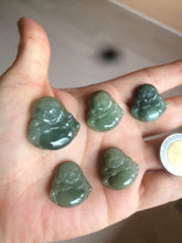 Load image into Gallery viewer, 100% Natural type A oily dark green/gray/black small happy buddha jadeite Jade pendant necklace AQ52 add on item

