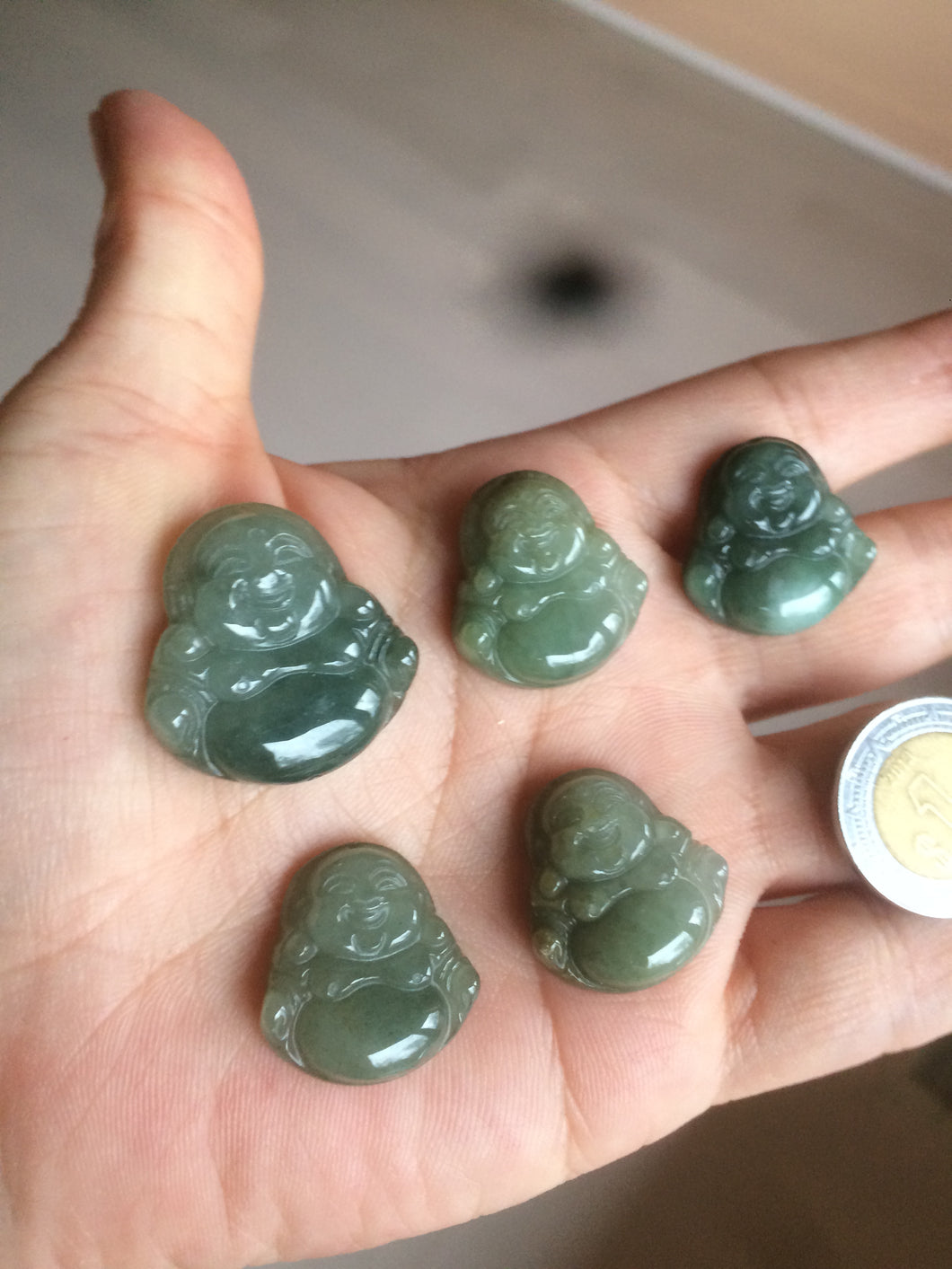 100% Natural type A oily dark green/gray/black small happy buddha jadeite Jade pendant necklace AQ52 add on item