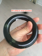Load image into Gallery viewer, 57.7-57.9mm Certified 100% Natural dark green with green/golden fern frost chubby round cut nephrite Hetian Jade bangle group HT1
