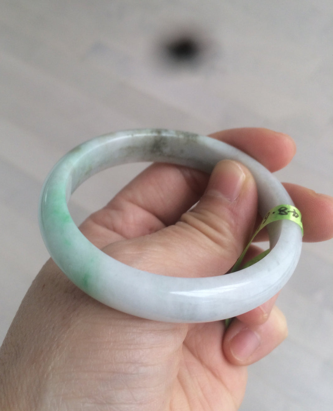 51mm Certified Type A 100% Natural sunny green/black oval Jadeite Jade bangle AJ9-5097