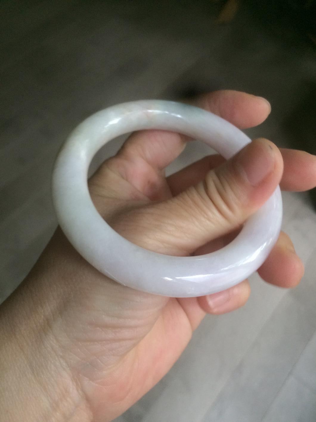 53.8mm Certified  type A 100% Natural light purple white chubby round cut Jadeite Jade bangle AS6-5121