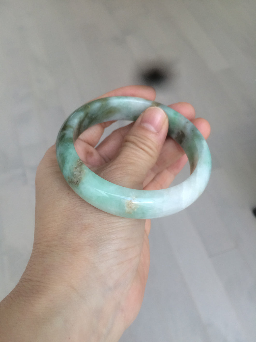 56.6mm Type A 100% Natural green Jadeite Jade bangle GC15 (add on item)