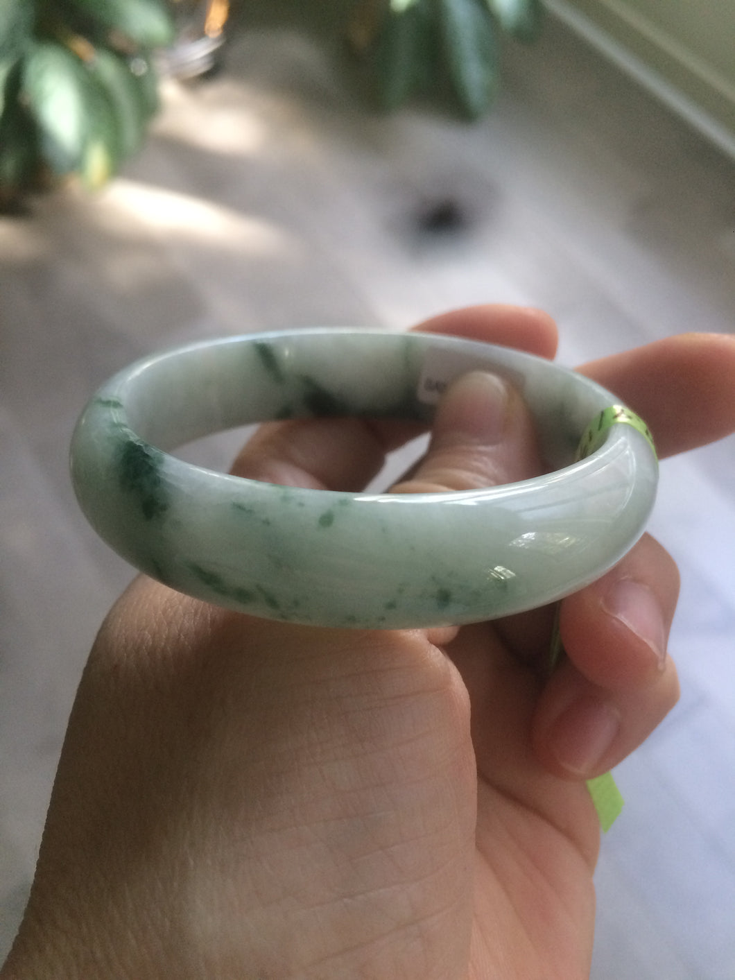 52mm 100% natural certified  green green/white oval jadeite jade bangle AB32-5304