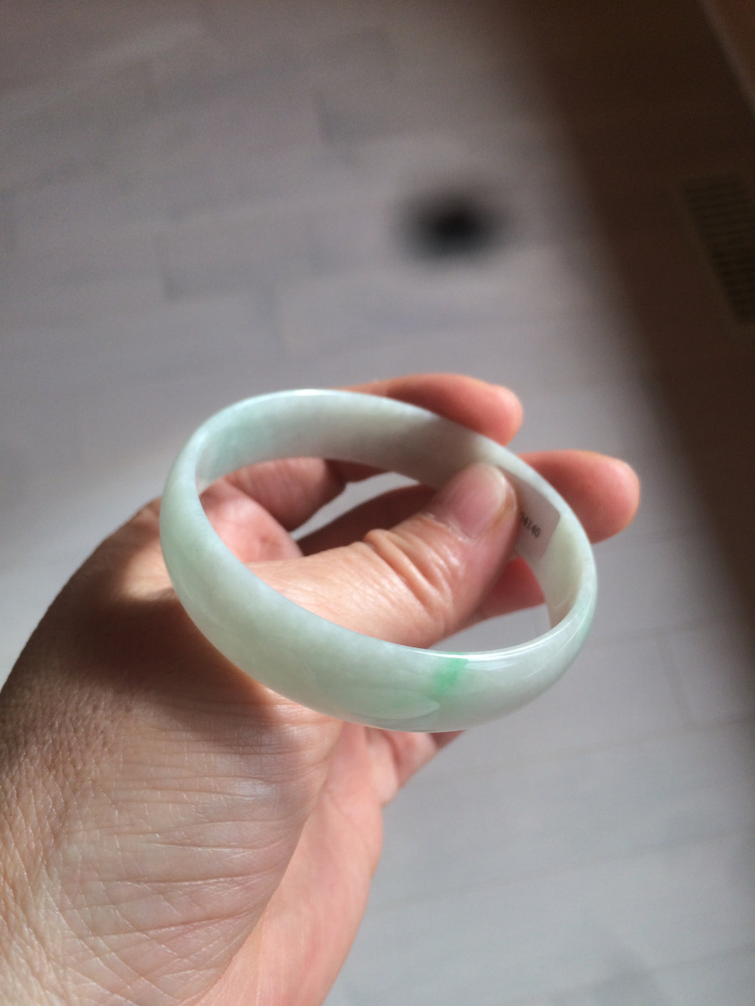 52.9mm 100% natural Type A sunny green/white jadeite jade bangle AQ45-4140