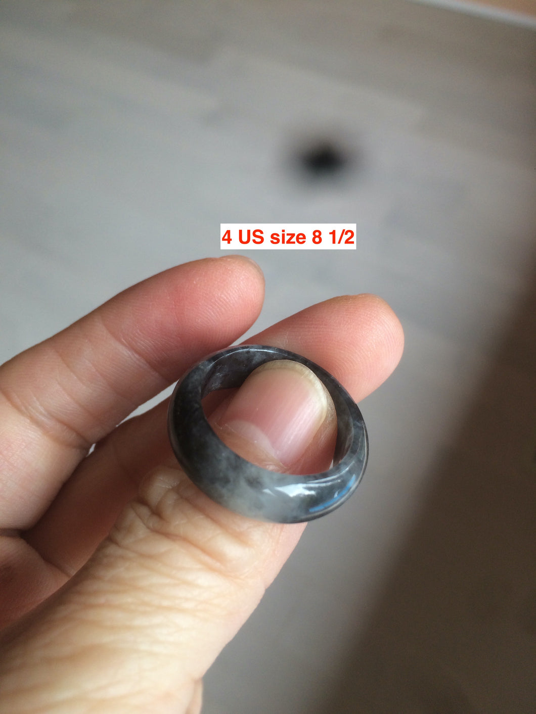 Size 7-10 100% natural type A black white green (乌鸡翡翠)  jadeite jade band ring AM4 (add on item!)