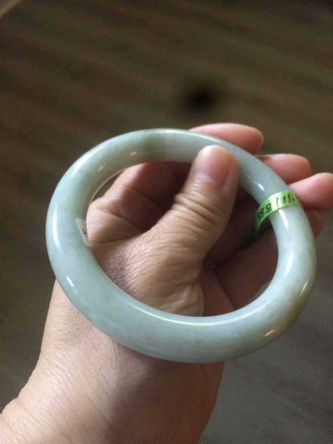 58.8mm certified 100% natural type A light green/white/gray Chubby round cut jadeite jade bangle Q25-3074