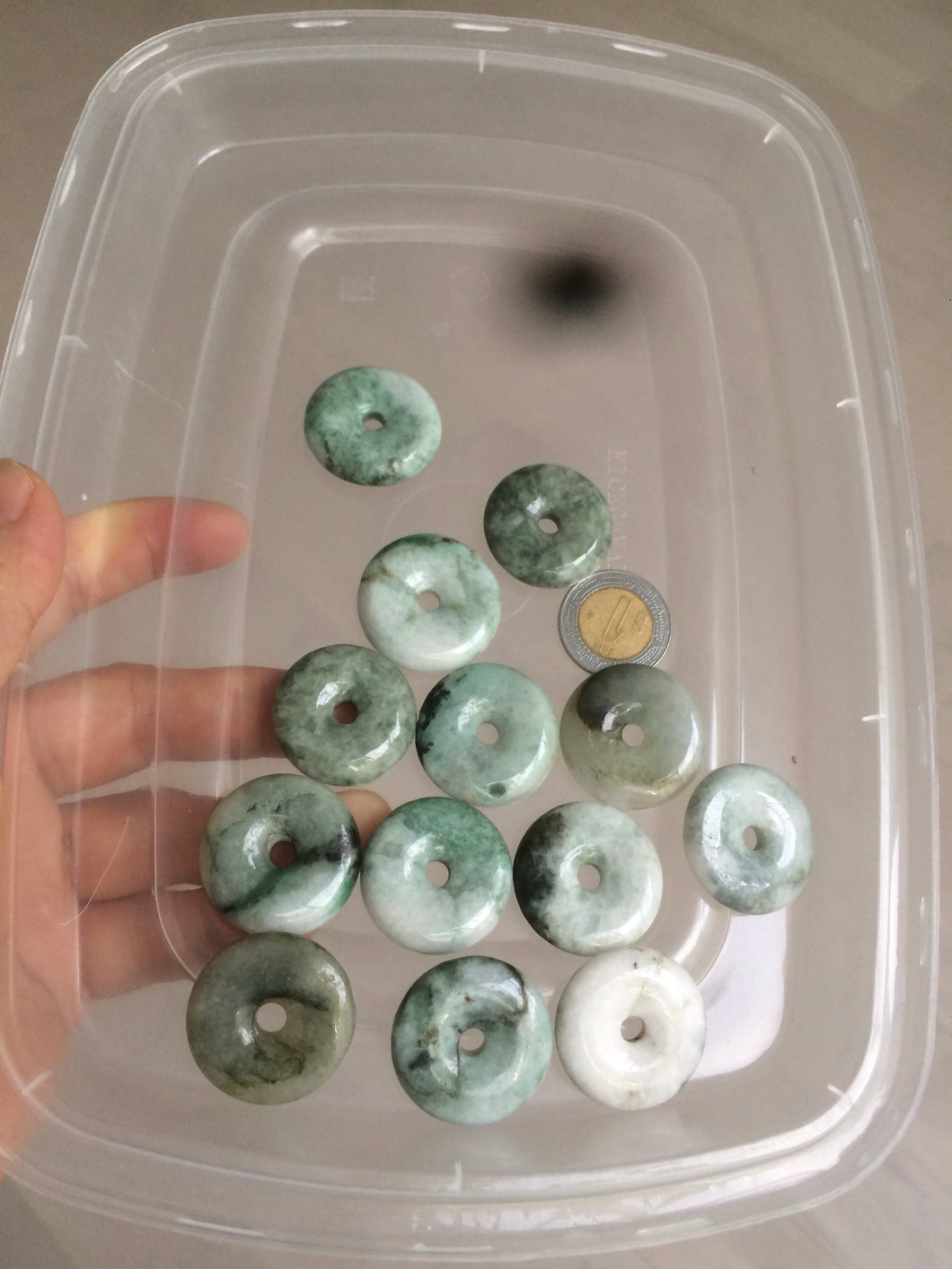 24-25mm Type A 100% Natural dark green/white Jadeite Jade Safety Guardian Button donut Pendant group AK40-1 (Add-on items)