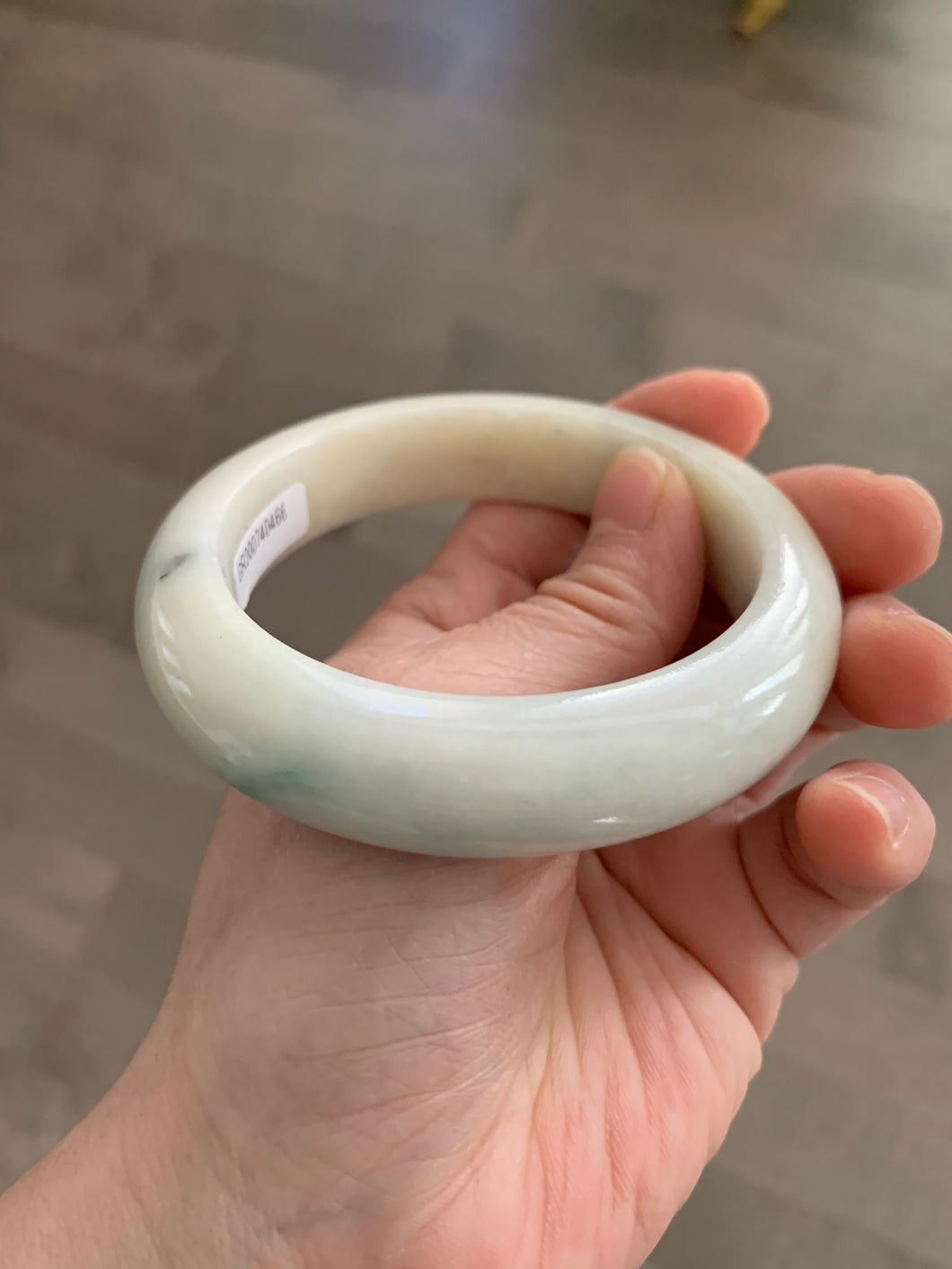 Certified 100% natural 57mm beige/sunny green chubby jadeite jade bangle B1-0466