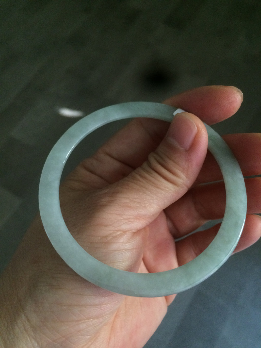 57.5mm Certified Type A 100% Natural icy light green super thin style Jadeite bangle L137-8304