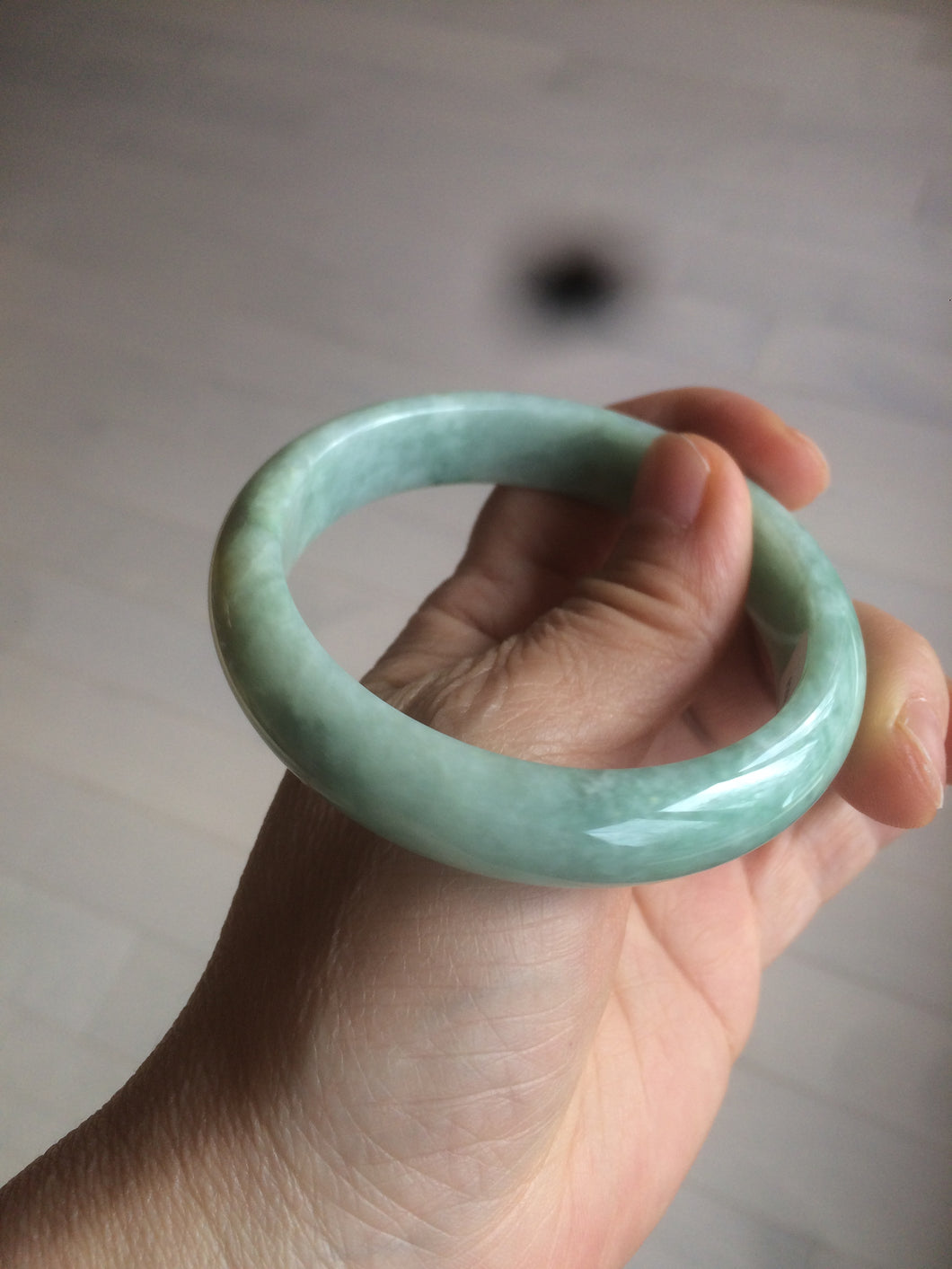56.4mm certified Type A 100% Natural sunny green Jadeite Jade bangle U126-2490