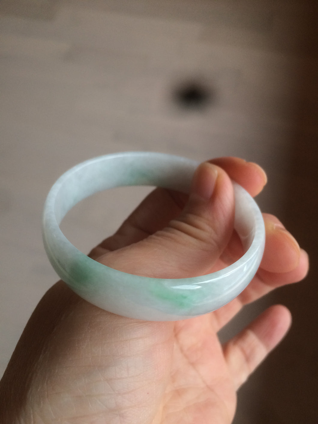 53.4mm certificated Type A 100% Natural sunny green/white Jadeite Jade bangle pendant set AT36-0759