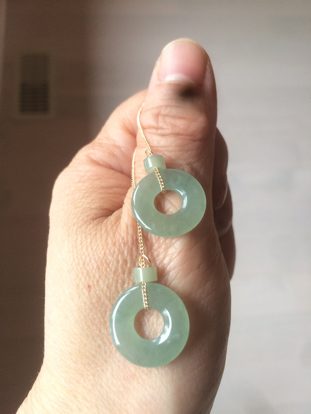 100% Natural watery safe and sound mom and daughter buckle dangling jadeite Jade earring AS2