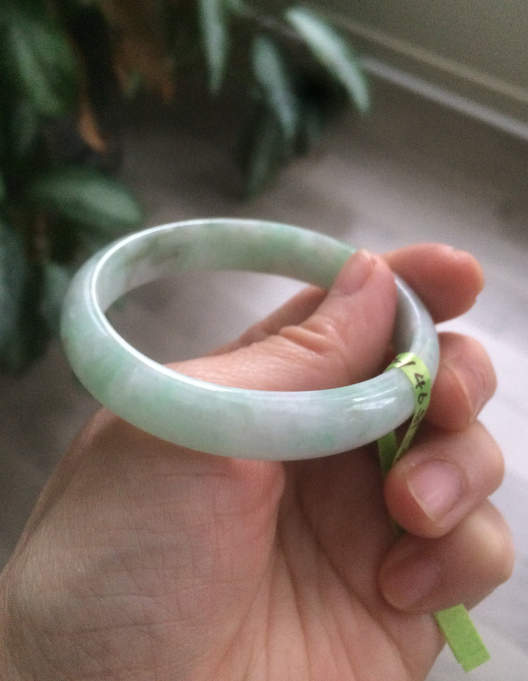 50.5mm Certified Type A 100% Natural sunny green/light green/brown oval Jadeite Jade bangle AH59-0802