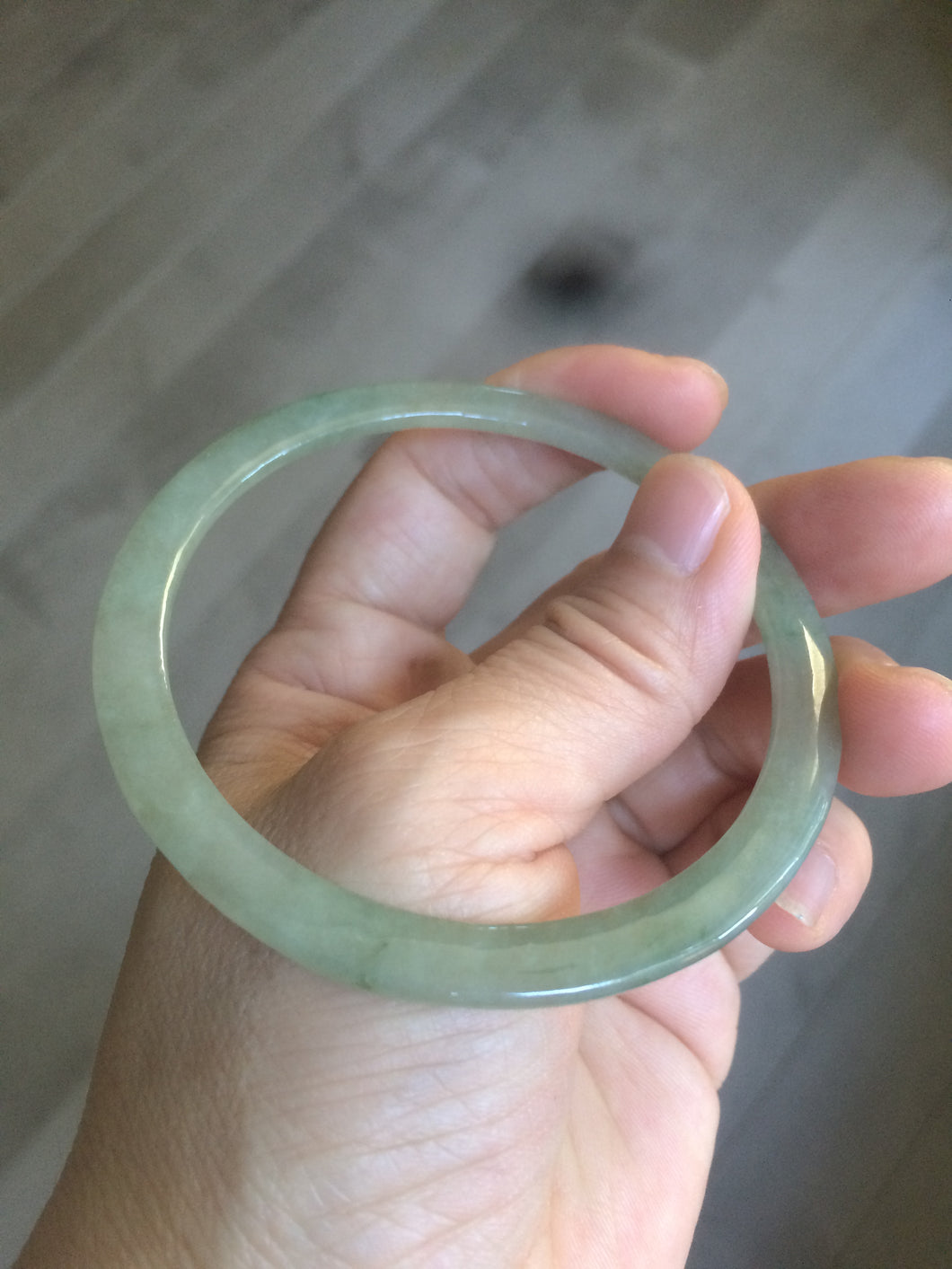 58.5mm Type A 100% Natural icy light green super thin style Jadeite bangle L138