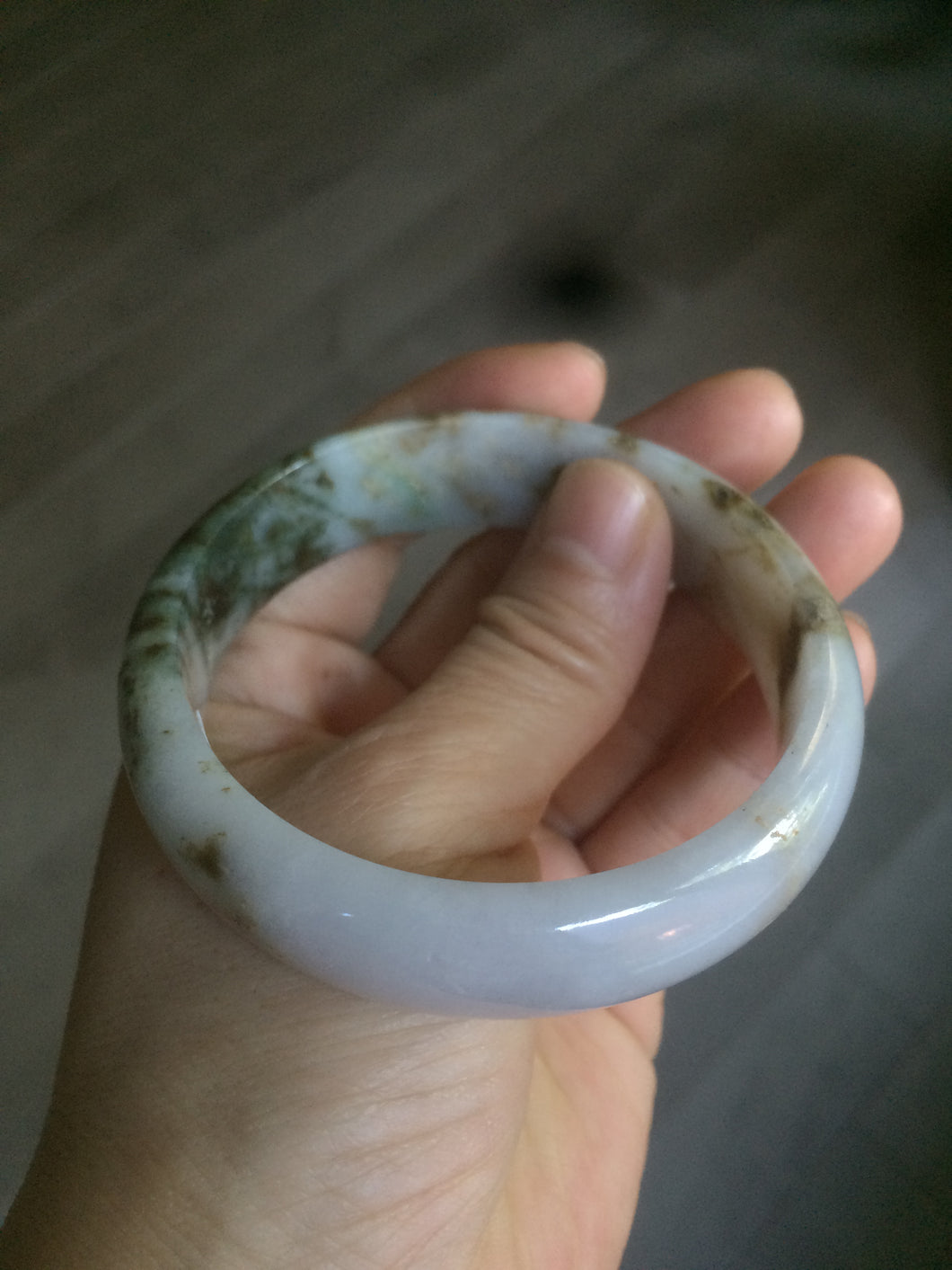 58mm Certified Type A 100% Natural dark green purple brown Jadeite Jade bangle L135-4073