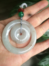 Load image into Gallery viewer, Certified Type A 100% Natural icy light green/brown Jadeite Jade concentric circle safety Guardian ring Pendant (子母扣) SN-8012
