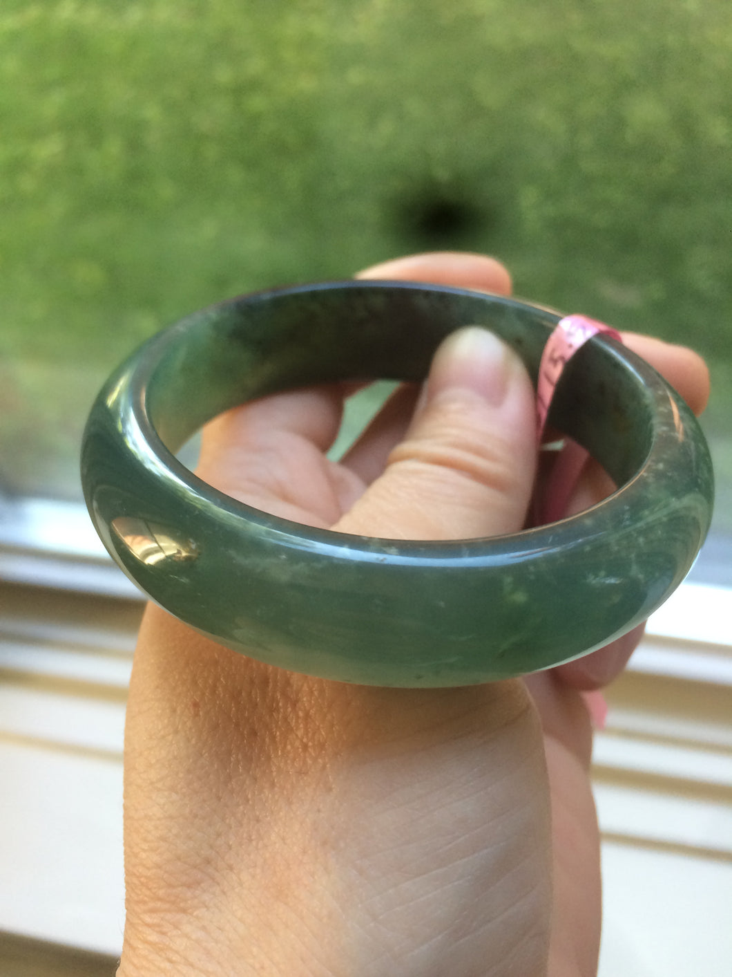 55.5 mm 100% Natural icy watery blue/black/gray Xiu Jade (Serpentine) bangle A31 卖了sold