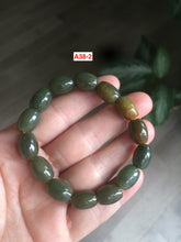 Load image into Gallery viewer, 100% Natural 12x9mm green/yellow olives shape seed material(籽料) Hetian Jade bead bracelet A38 (河磨玉，和田玉籽料)
