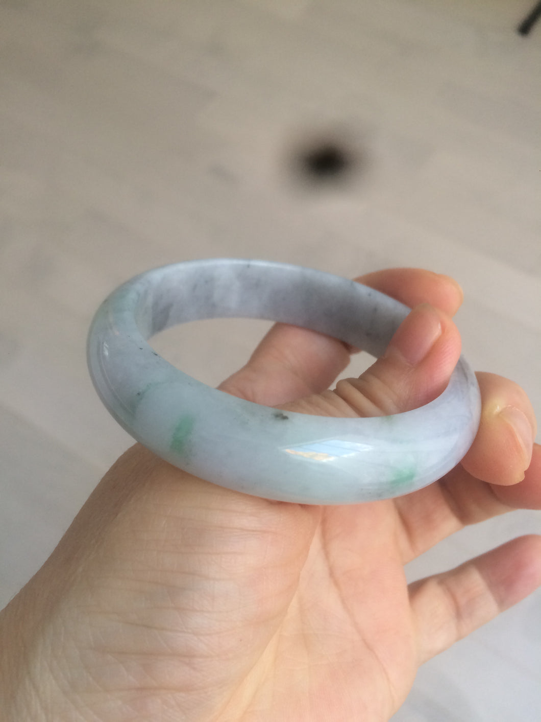 57.4mm certified Type A 100% Natural light green/purple/gray Jadeite Jade bangle AM39-0734