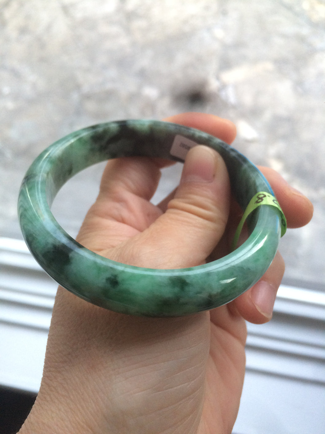 57.7mm Certified Type A 100% Natural green Jadeite Jade bangle N74-9582