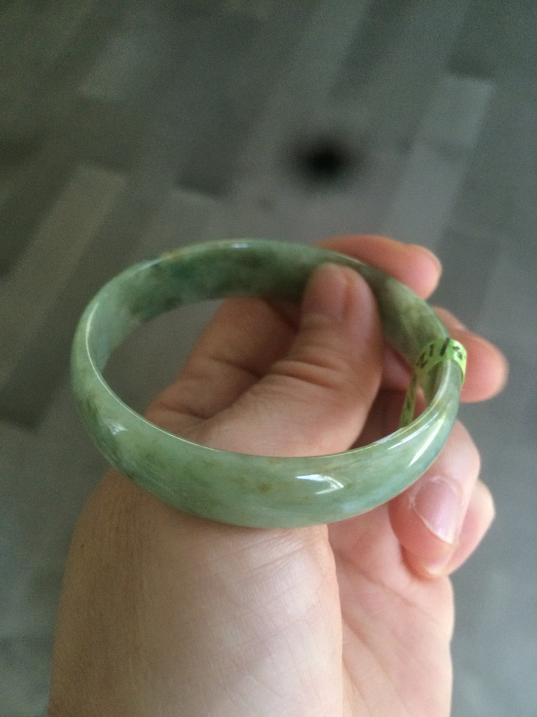 52.5mm  certified Type A 100% Natural green/yellow thin Jadeite Jade bangle F79-3803