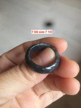 Load image into Gallery viewer, Size 7-10 100% natural type A black white green (乌鸡翡翠)  jadeite jade band ring AM4 (add on item!)
