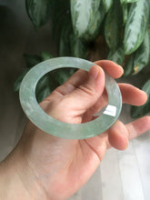 Load image into Gallery viewer, 55.5mm Certified Type A 100% Natural icy watery sunny green/white snowy thin style Jadeite bangle AB58-0425
