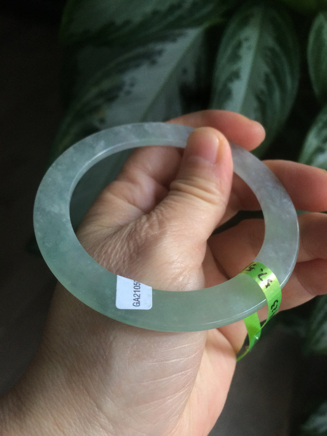 57.5mm Certified Type A 100% Natural icy green/white super thin style Jadeite bangle AE10-0423