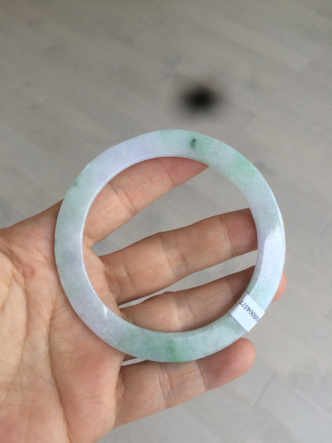 57.5mm certified Type A 100% Natural sunny green/purple thin flat style Jadeite jade bangle AR19-4577