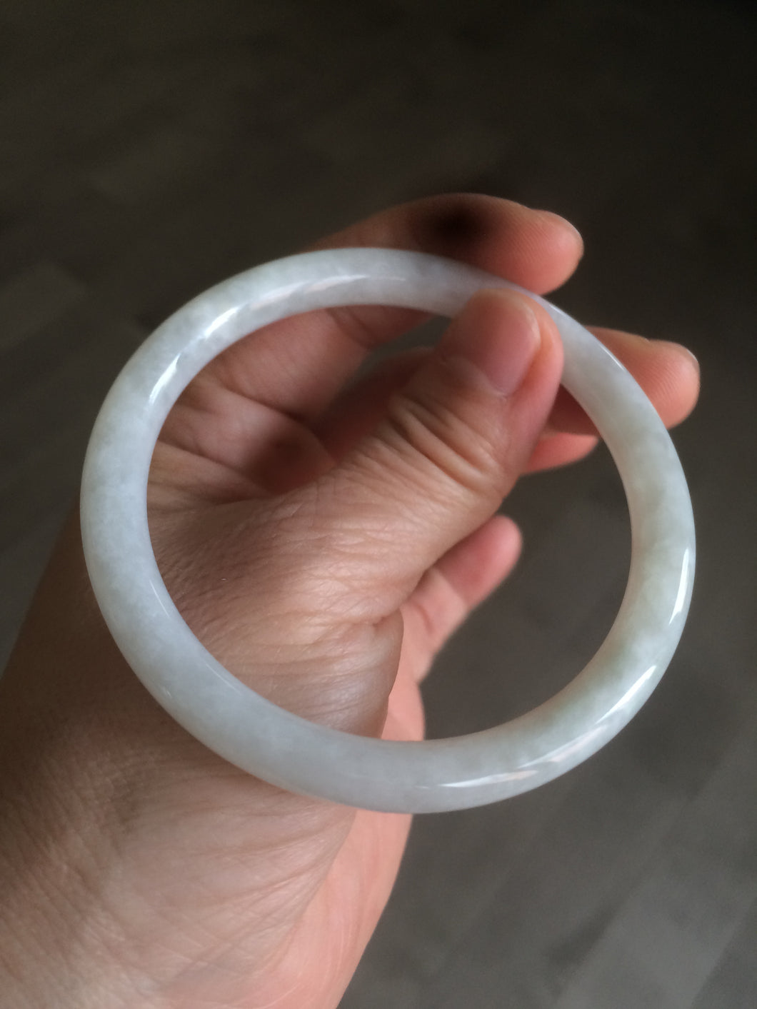 57.3mm certified 100% natural white slim round cut jadeite jade bangle AF48-3454