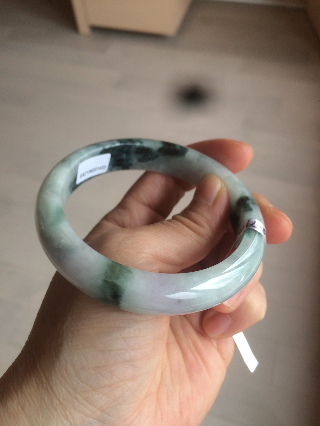 58.8mm Certified Type A 100% Natural light green/purple jadeite jade bangle Q98-1403