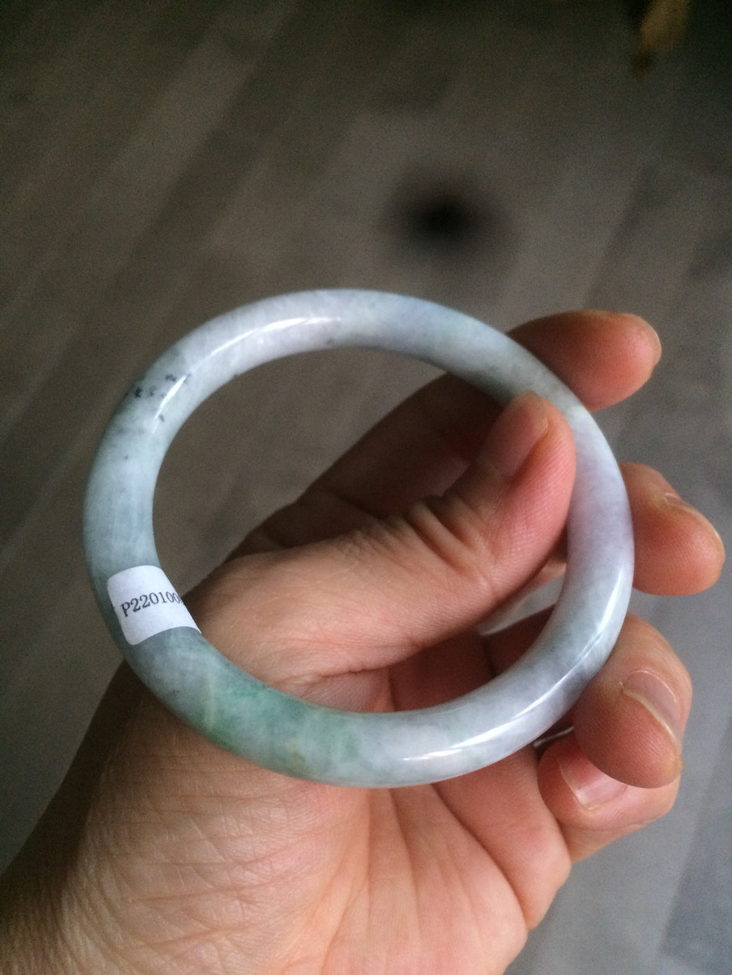 53.8mm Certified  type A 100% Natural green/purple round cut Jadeite Jade bangle U89-0527