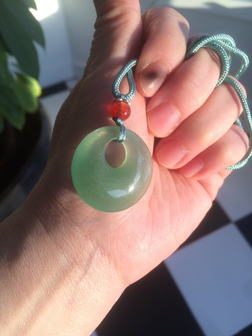 24.6mm Certified 100% natural green aventurine jade (东陵玉) necklace m41 (add-on item.)