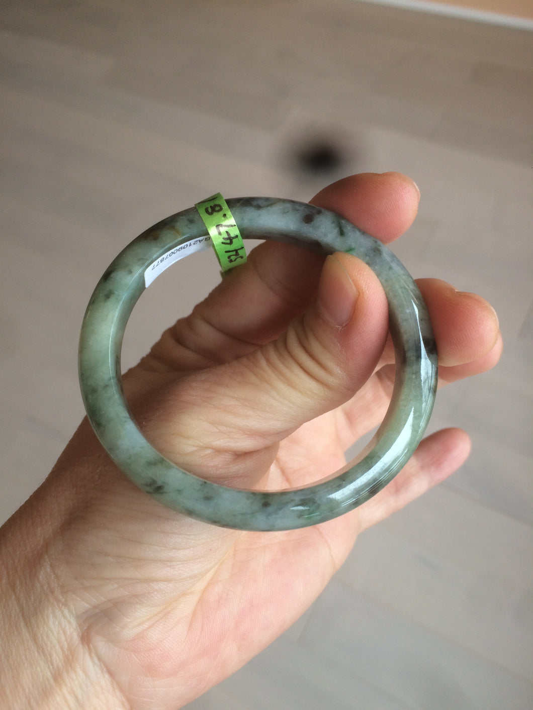 50mm Certified Type A 100% Natural dark green/gray oval Jadeite Jade bangle AB74-7877