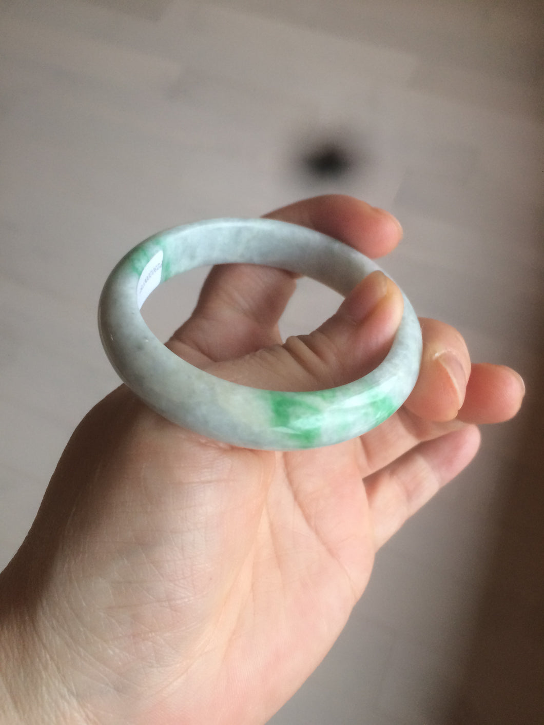 50mm Certified Type A 100% Natural sunny green/white Jadeite Jade bangle AF60-0755