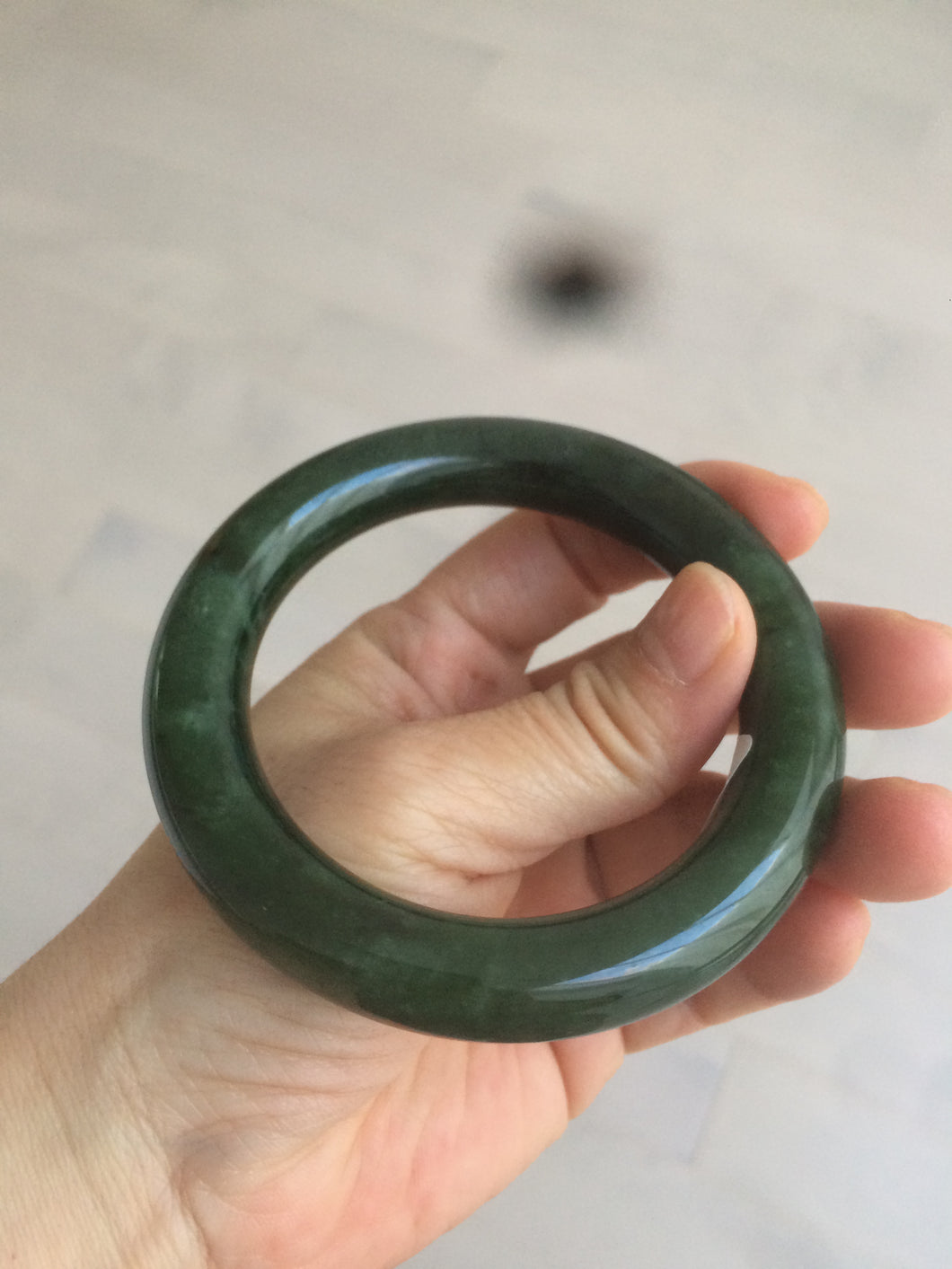 57.3mm certified 100% Natural dark green/gray/black chubby round cut nephrite(碧玉) Hetian Jade bangle HE54-0135