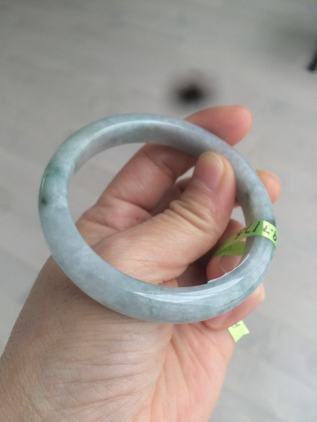 53.7mm certificated Type A 100% Natural light green/gray Jadeite Jade bangle R67-7251