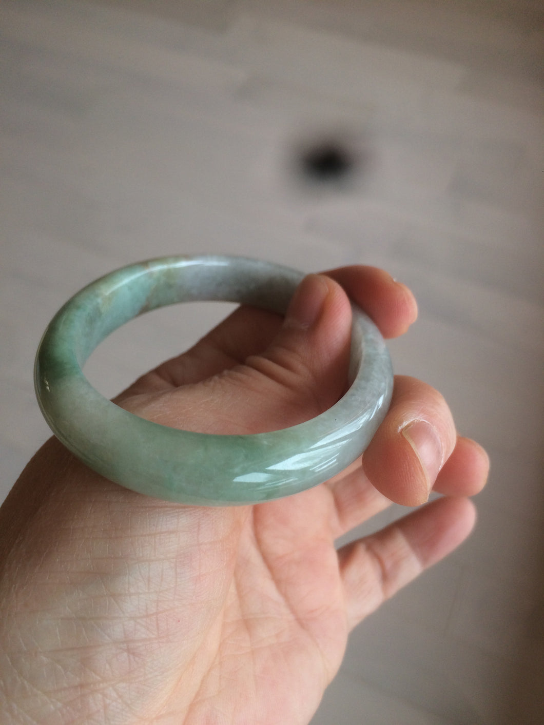 49mm Type A 100% Natural light green/brown oval Jadeite Jade bangle AM63-6629