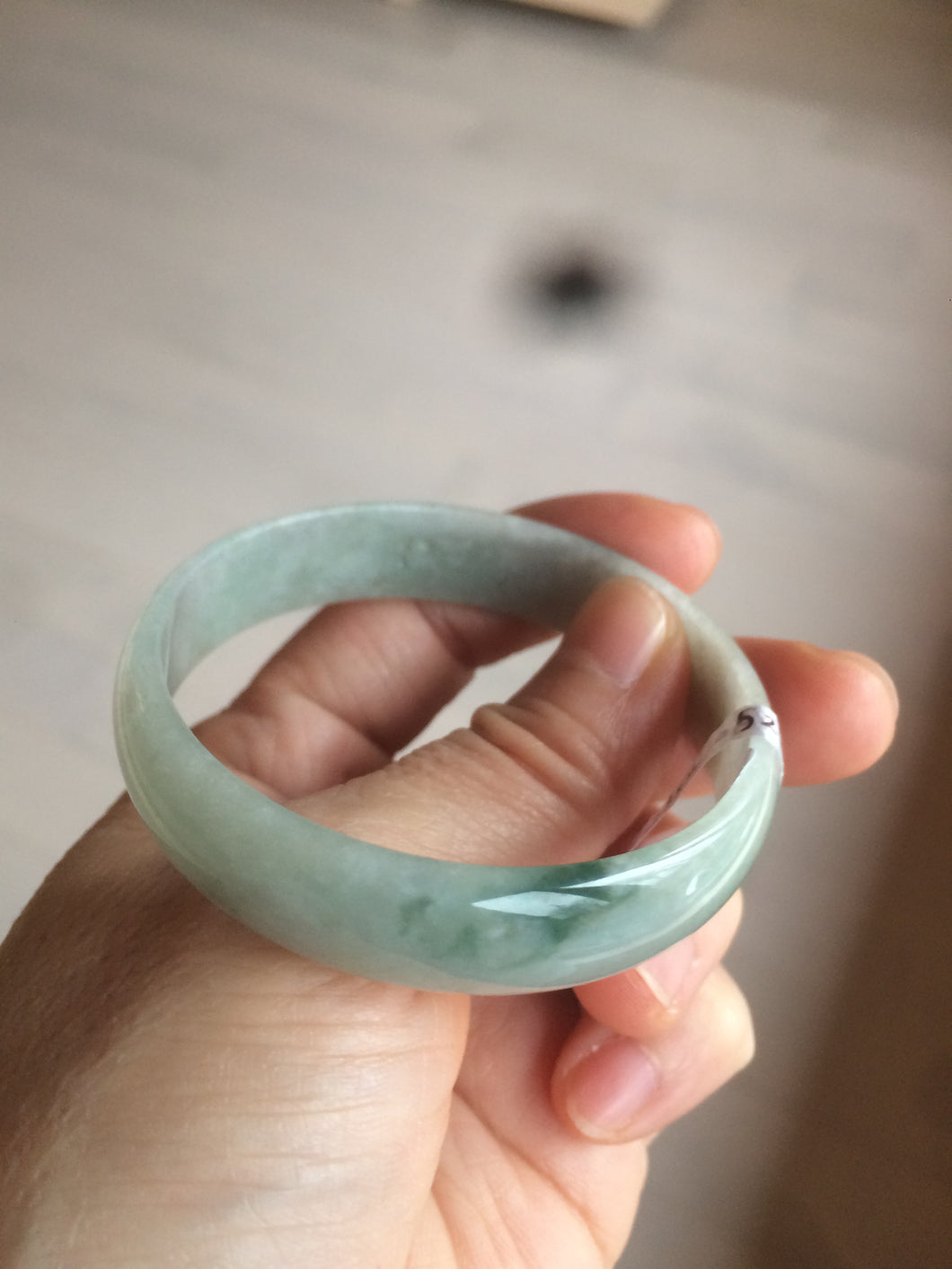 52.9mm Certified Type A 100% Natural light green/brown Jadeite Jade bangle KS77-2354