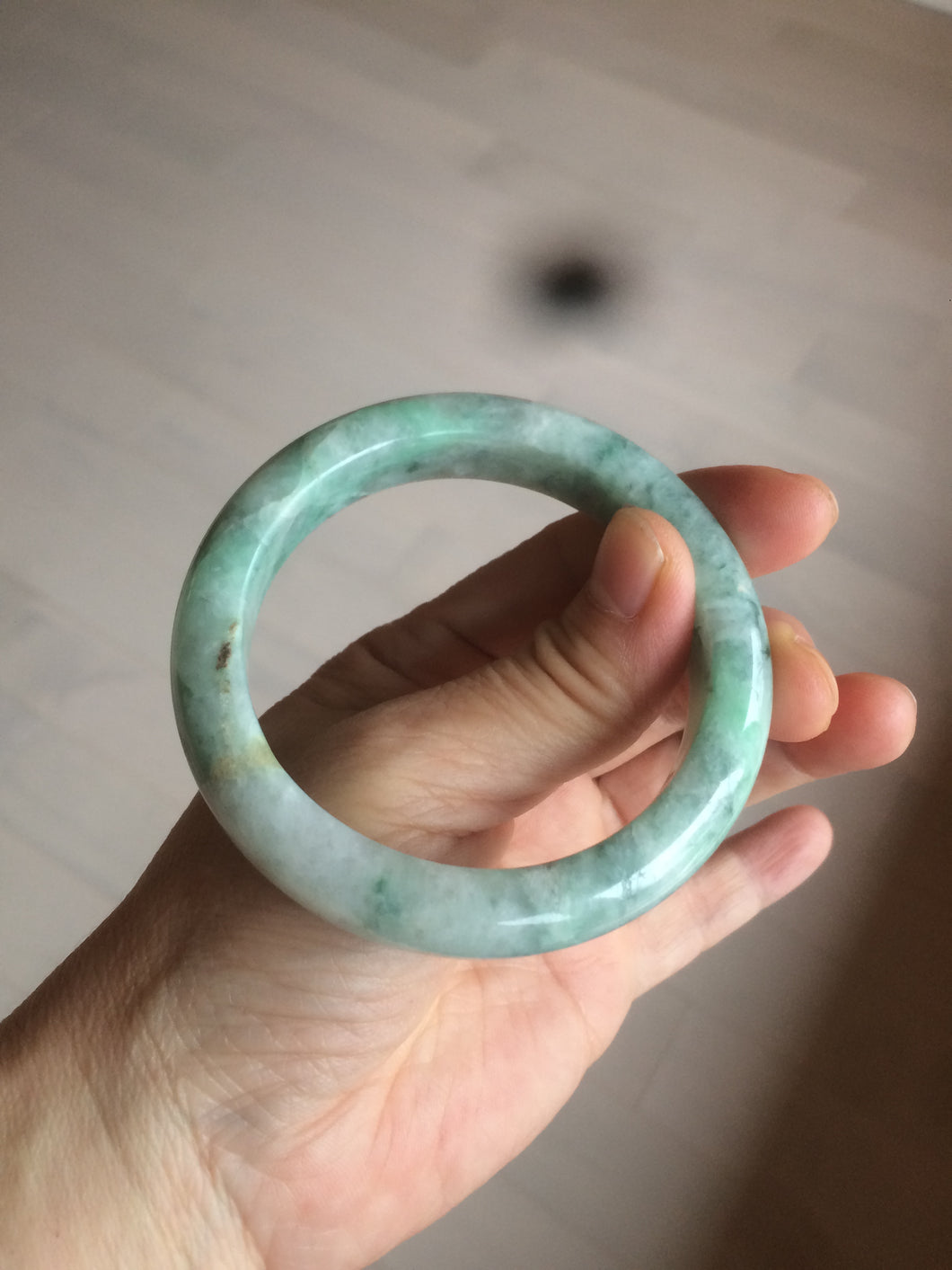 54.5mm Type A 100% Natural sunny green/white Jadeite Jade bangle AT29-2409