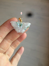 Load image into Gallery viewer, 100% Natural icy watery light green/white 3D Jadeite Jade butterfly pendant AF16
