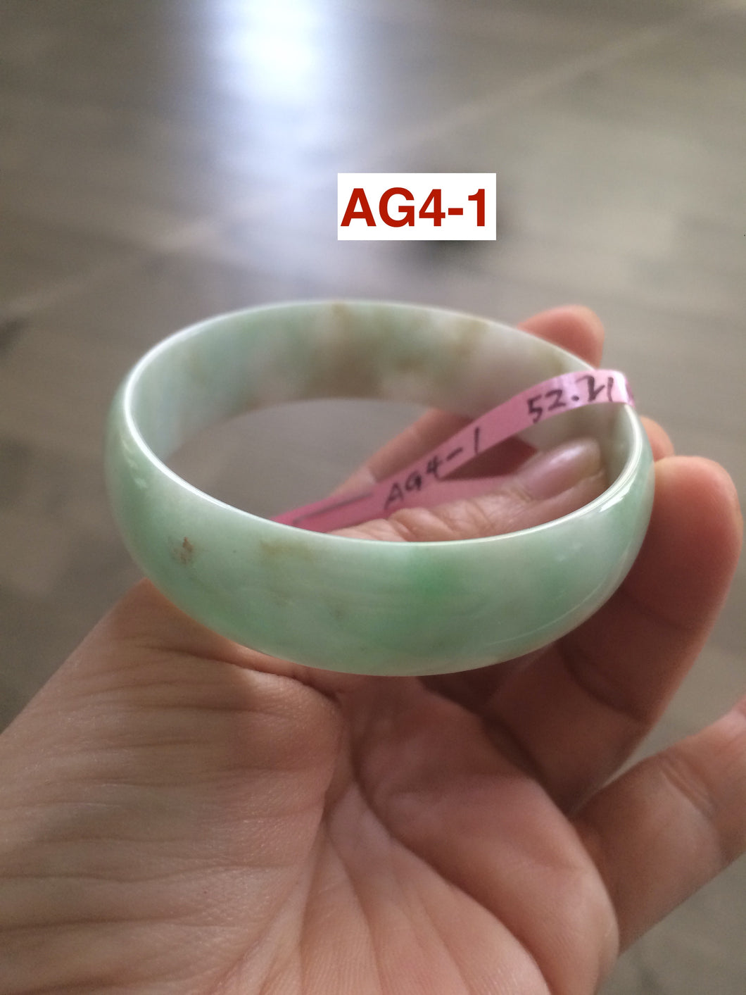 52.2 mm Type A 100% Natural light green/brown Jadeite Jade bangle group AG4