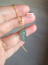 Load image into Gallery viewer, 100% natural type A icy watery jadeite jade green/white 3D PiXiu(貔貅) pendant necklace C30
