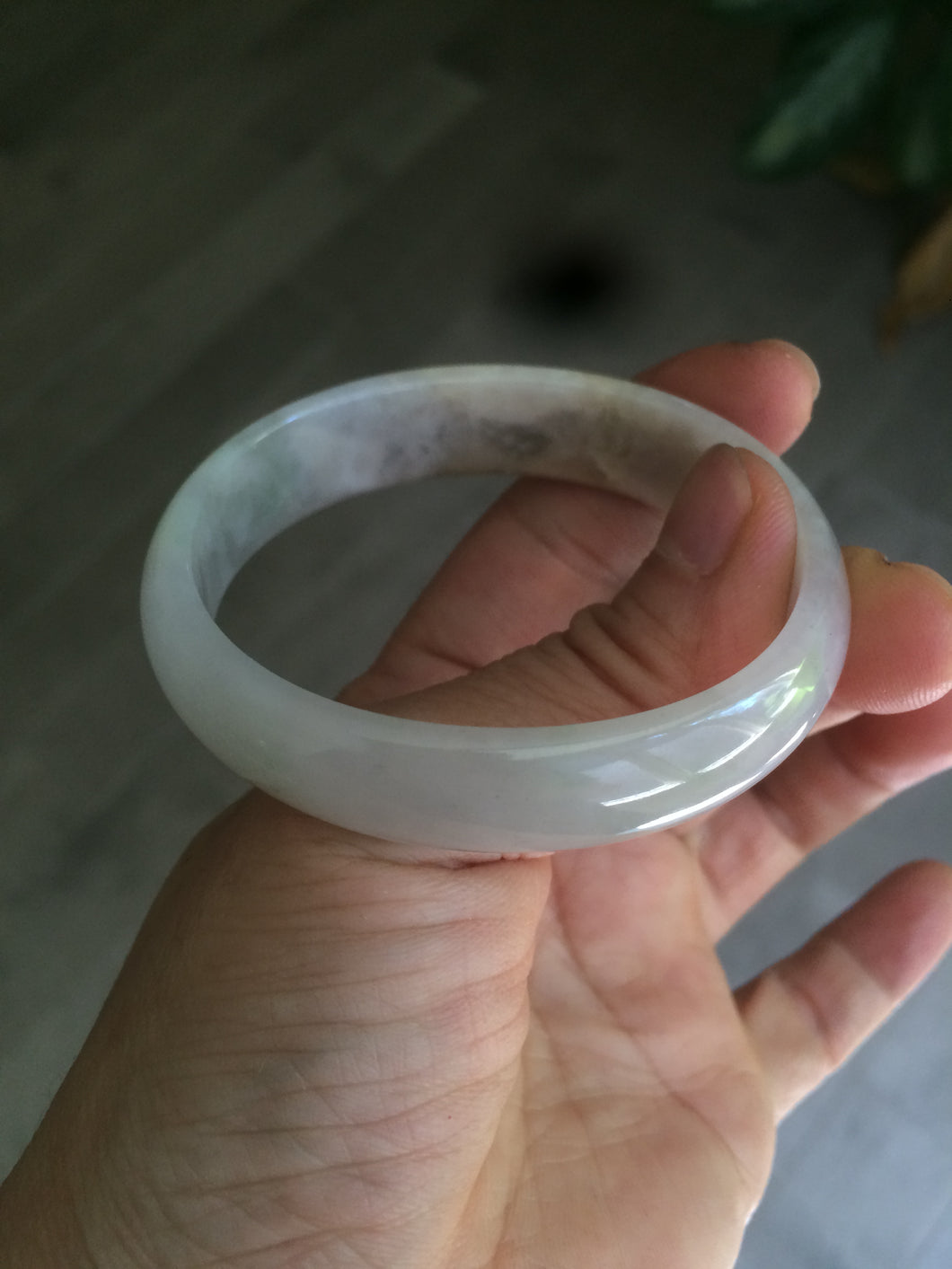 49mm Certified Type A 100% Natural icy watery light green/white/yellow oval Jadeite Jade bangle B83-2500