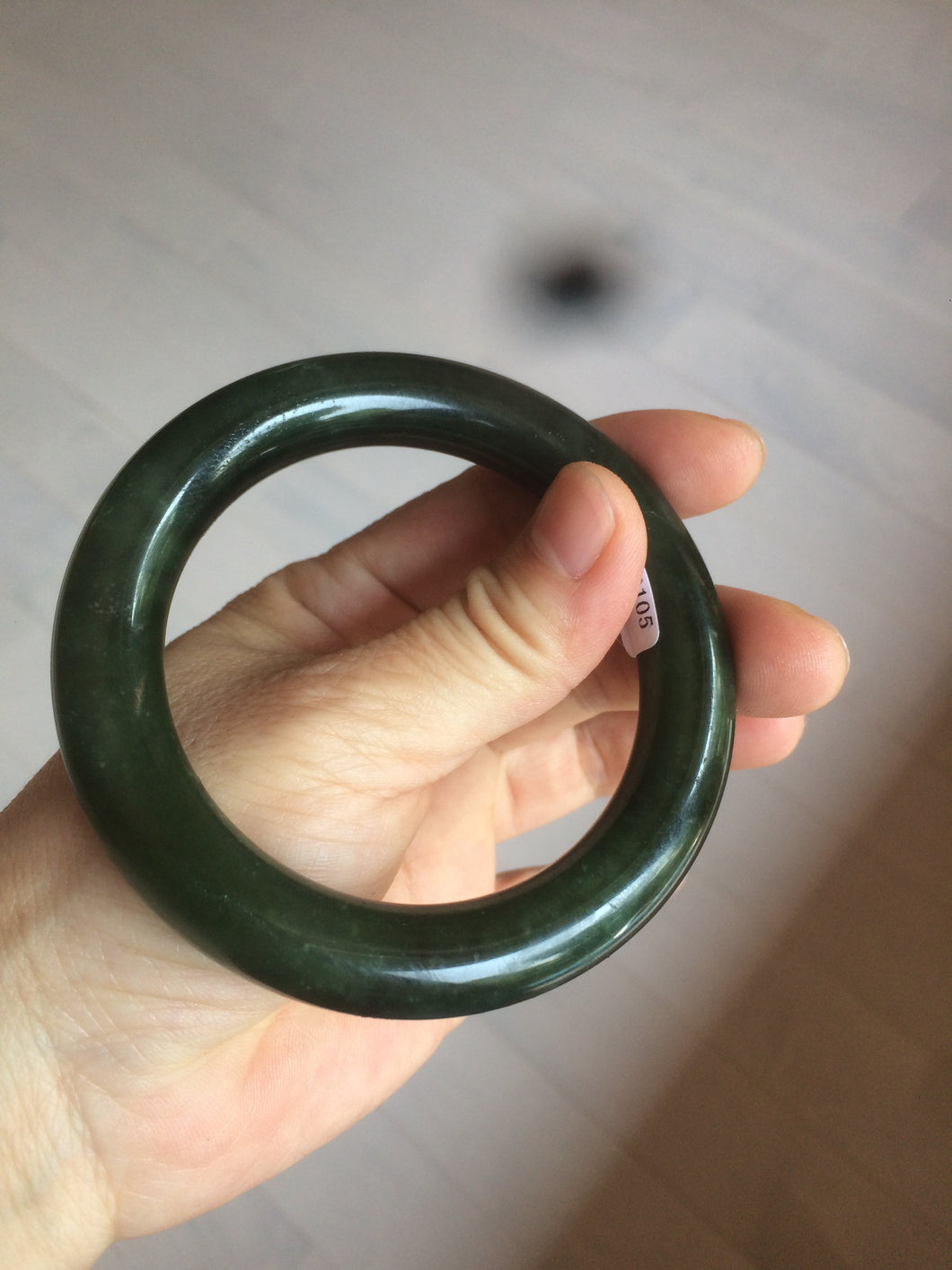57.5mm certified 100% Natural dark green/black chubby round cut Hetian nephrite Jade bangle HT39-0122