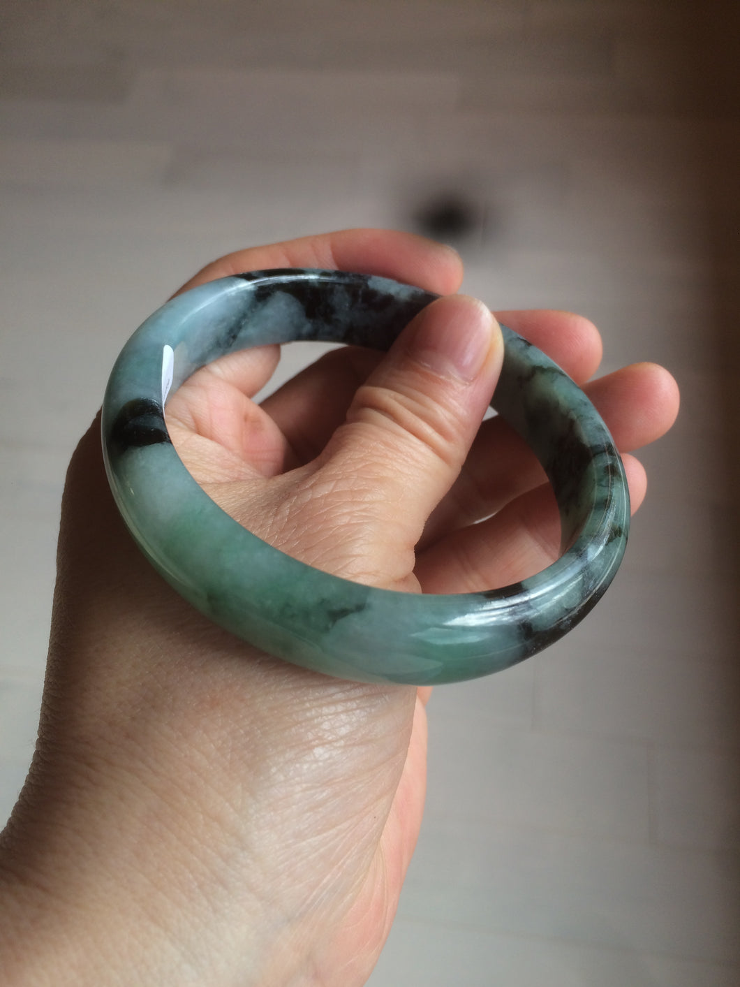 59mm Certified Type A 100% Natural green black blue Jadeite Jade bangle AQ42-2259